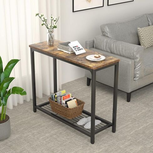 Ecoprsio Small Console Table, Sofa Table with Double Mesh Shelves, Industrial Entryway Table for Entryway, Hallway, Foyer, Front Hall, Sofa Couch, Living Room, Bar, Kitchen, 32 Inch, Rustic in Kuwait