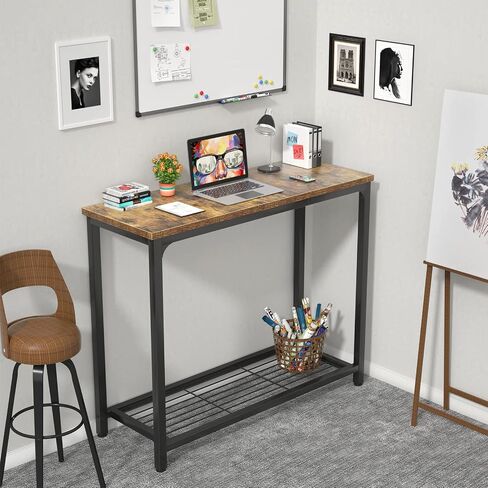 Ecoprsio Small Console Table, Sofa Table with Double Mesh Shelves, Industrial Entryway Table for Entryway, Hallway, Foyer, Front Hall, Sofa Couch, Living Room, Bar, Kitchen, 32 Inch, Rustic in Kuwait