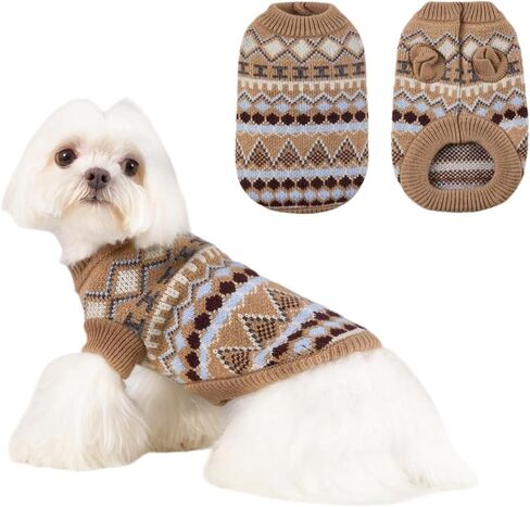 Dog Sweater Soft Warm Dog Clothes Knitted Cat Sweater Classic Thick Pet Pullover Cute Winter Dog Sweatersfor Winter Puppy Kitten Sweater for Small Medium Girl Boy Coffee Small in Saudi Arabia