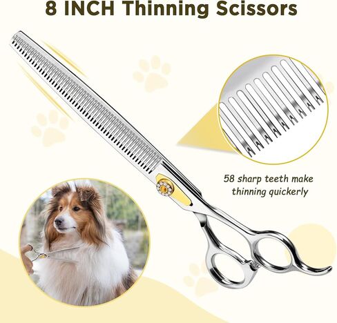 Gimars 8 Inch Professional 440C Stainless Steel Dog Grooming Scissors Heavy Duty 6 In 1 - Straight, Thinning, Chunker, Curved Shears and Comb, Ergonomic Pet Grooming Scissor for Dogs, Cats in Kuwait