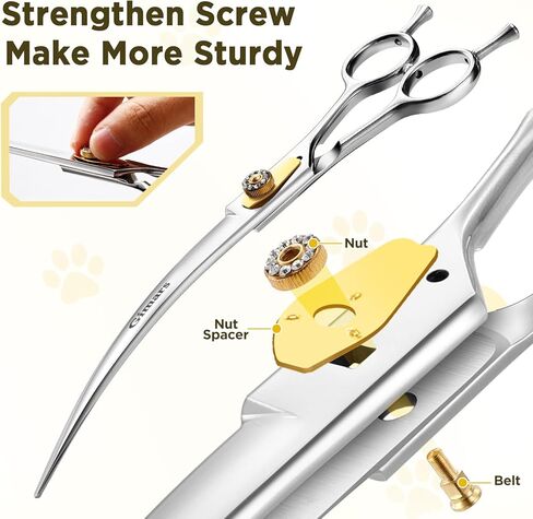 Gimars 8 Inch Professional 440C Stainless Steel Dog Grooming Scissors Heavy Duty 6 In 1 - Straight, Thinning, Chunker, Curved Shears and Comb, Ergonomic Pet Grooming Scissor for Dogs, Cats in Kuwait