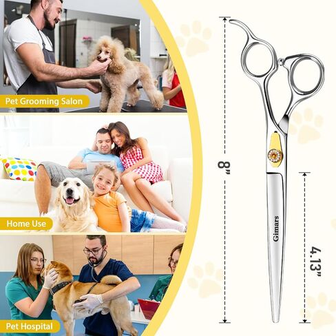 Gimars 8 Inch Professional 440C Stainless Steel Dog Grooming Scissors Heavy Duty 6 In 1 - Straight, Thinning, Chunker, Curved Shears and Comb, Ergonomic Pet Grooming Scissor for Dogs, Cats in Kuwait
