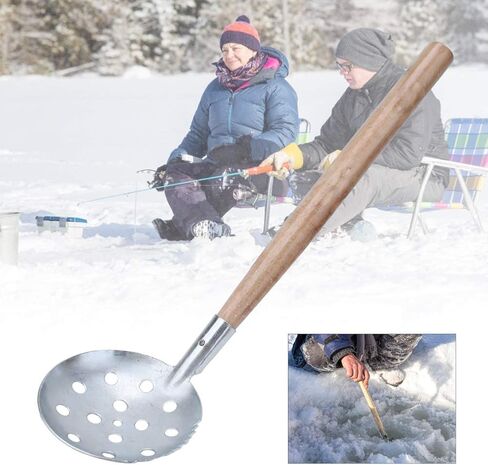 Alomejor 2 Pcs Ice Fishing Scoop Scoop Skimmer Ice Slush Scoop with Wood Handle Winter Outdoor Fishing Shovel Ice Tools,Metal Wood Design in Saudi Arabia