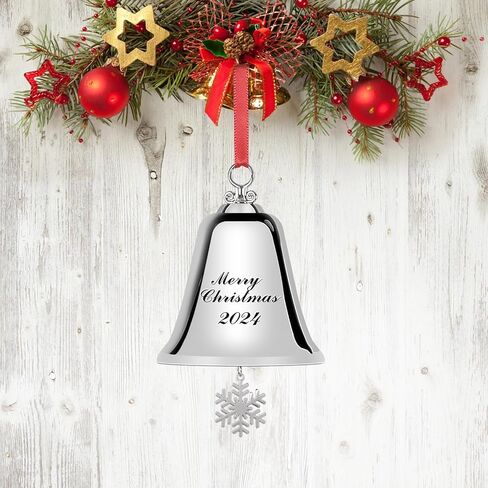 جرس عيد الميلاد، هدايا للعائلة، أجراس فضية زينة عيد الميلاد، 2023 زينة جرس لشجرة عيد الميلاد، شجرة عيد الميلاد نحت أجراس عيد الميلاد مع شريط وصندوق هدايا in Kuwait