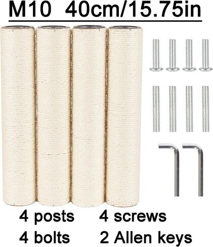 4 PCS 7.9cm 3.1in Diameter Cat Tree Scratching Post Replacement Sisal Pole Parts with Screws and Bolts and Wrenches (15.75in/40cm, M10) in Saudi Arabia