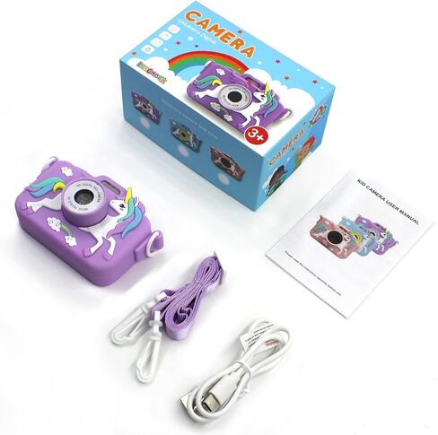 Unicorn Camera for Kids - Toddler Digital Selfie Camera with Silicone Cover, Flash and 32GB SD Card - Children Toy HD Video Kids Camera for Girls and Boys 3-12 Years Old - Blue in Kuwait