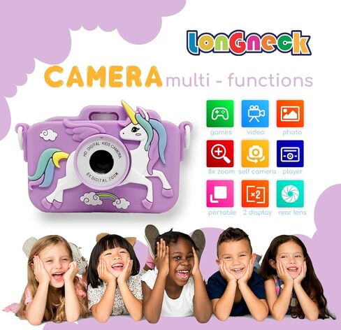 Unicorn Camera for Kids - Toddler Digital Selfie Camera with Silicone Cover, Flash and 32GB SD Card - Children Toy HD Video Kids Camera for Girls and Boys 3-12 Years Old - Blue in Kuwait