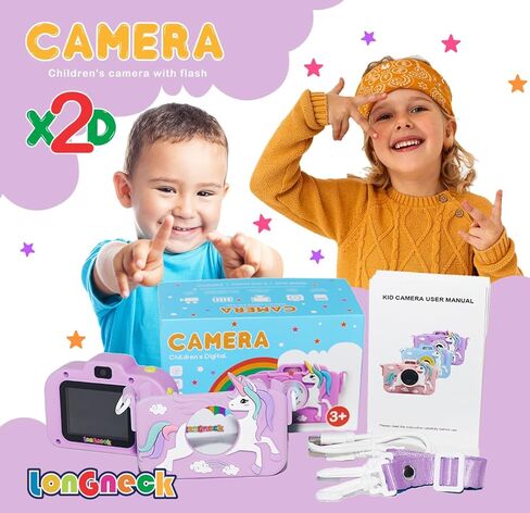 Unicorn Camera for Kids - Toddler Digital Selfie Camera with Silicone Cover, Flash and 32GB SD Card - Children Toy HD Video Kids Camera for Girls and Boys 3-12 Years Old - Blue in Kuwait