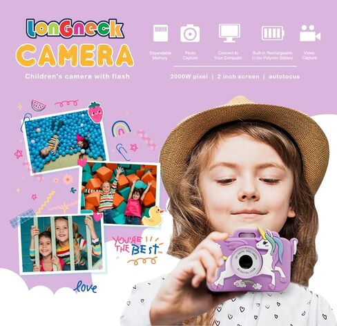 Unicorn Camera for Kids - Toddler Digital Selfie Camera with Silicone Cover, Flash and 32GB SD Card - Children Toy HD Video Kids Camera for Girls and Boys 3-12 Years Old - Blue in Kuwait