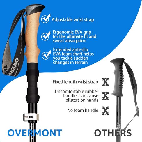 Overmont Collapsible Trekking Poles - Lightweight Folding Hiking Poles for Women Men - Walking Sticks for Hiking - Adjustable Hiking Sticks with Quick Flip Lock & All Terrain Accessories - Set of 2 in Kuwait