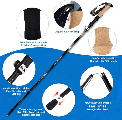 Overmont Collapsible Trekking Poles - Lightweight Folding Hiking Poles for Women Men - Walking Sticks for Hiking - Adjustable Hiking Sticks with Quick Flip Lock & All Terrain Accessories - Set of 2 in Kuwait
