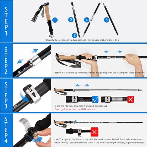 Overmont Collapsible Trekking Poles - Lightweight Folding Hiking Poles for Women Men - Walking Sticks for Hiking - Adjustable Hiking Sticks with Quick Flip Lock & All Terrain Accessories - Set of 2 in Kuwait