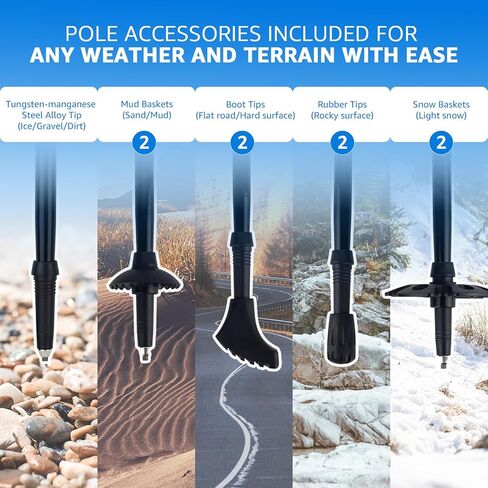 Overmont Collapsible Trekking Poles - Lightweight Folding Hiking Poles for Women Men - Walking Sticks for Hiking - Adjustable Hiking Sticks with Quick Flip Lock & All Terrain Accessories - Set of 2 in Kuwait