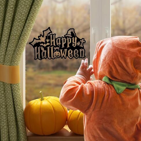 1 Pack Self-Adhesive Happy Halloween Car Bumper Stickers Spider Bats Cat Ghost Pumkin Owl Vinyl Decal for Halloween Eve Party Supplies Home Door Wall Window Decals DIY Gift Decor 4.6" High (White) in Kuwait