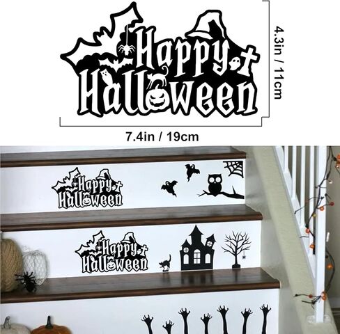 1 Pack Self-Adhesive Happy Halloween Car Bumper Stickers Spider Bats Cat Ghost Pumkin Owl Vinyl Decal for Halloween Eve Party Supplies Home Door Wall Window Decals DIY Gift Decor 4.6" High (White) in Kuwait