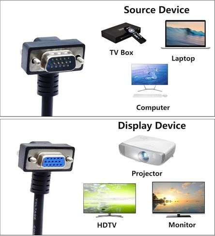 90 Degree VGA Cable 15 PIN VGA Monitor Cable VGA to VGA Cord 1080P VGA Extension Cord for Monitor Projector Computer (Male to Male) in Kuwait