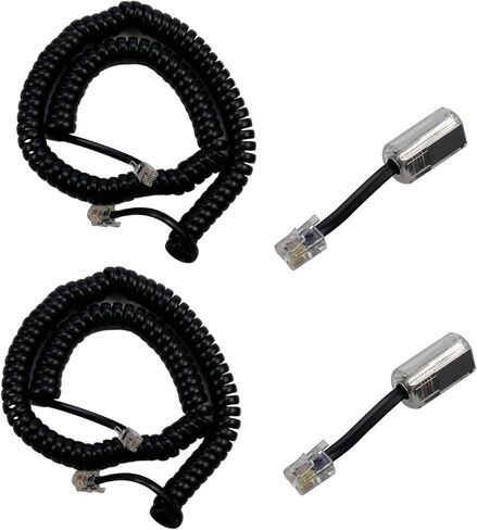 مجموعتان بطول 13.12 قدم لفك تشابك سلك سماعة الهاتف، كابل خط أرضي يدور 360 درجة/مضاد للتشابك وسلك سماعة هاتف، أسود RJ9 in Kuwait