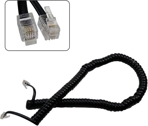 مجموعتان بطول 13.12 قدم لفك تشابك سلك سماعة الهاتف، كابل خط أرضي يدور 360 درجة/مضاد للتشابك وسلك سماعة هاتف، أسود RJ9 in Kuwait