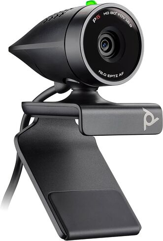 كاميرا ويب Poly Studio P5 USB 1080p (Plantronics + Polycom) - كاميرا HD للكمبيوتر الشخصي/الكمبيوتر المحمول لمؤتمرات الفيديو - تعويض الإضاءة العالية/المنخفضة - حامل شاشة وحامل ثلاثي القوائم - مصراع الخصوصية - معتمد من Teams/Zoom in Saudi Arabia