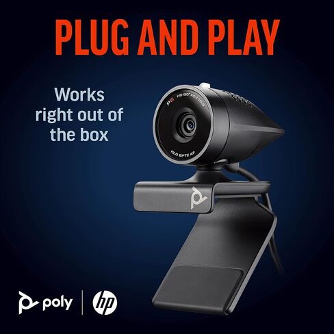 كاميرا ويب Poly Studio P5 USB 1080p (Plantronics + Polycom) - كاميرا HD للكمبيوتر الشخصي/الكمبيوتر المحمول لمؤتمرات الفيديو - تعويض الإضاءة العالية/المنخفضة - حامل شاشة وحامل ثلاثي القوائم - مصراع الخصوصية - معتمد من Teams/Zoom in Saudi Arabia
