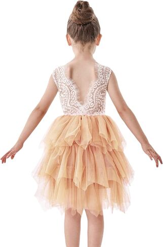 2Bunnies Girl Peony Lace Back A-Line Tiered Tutu Tulle Party Flower Girl Dress in Saudi Arabia