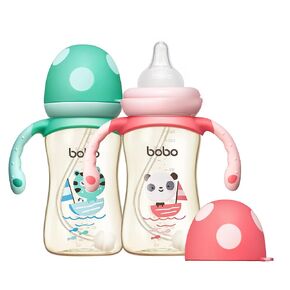 Natural PPSU Baby Bottle with Natural Response Nipple, Newborn Anti-Colic Baby Bottles with Handle, Wide Neck Mushroom Cap Baby Bottle (8.8oz (Pack of 4), Green1)