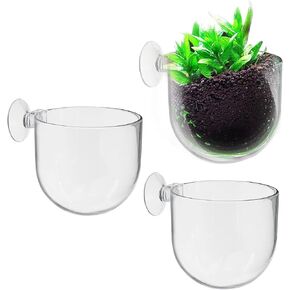 Uenhoy 3 Pcs Plastic Aquatic Plant Pots, Aquarium Plant Pots with Suction Cups, Acrylic Aquarium Planter, Red Shrimp Live Plant Fish Tank Holder