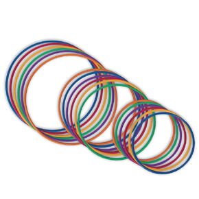 S&S Worldwide No-Knott Hoops Easy Pack. Heavy Duty, Institutional Quality Hoops for Hula, Exercise, Games, PE and More. Assorted Colored Hoops, 6 Each in 24", 30" and 36". Pack of 18.