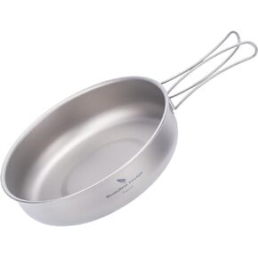iBasingo 18cm Camping Frying Pan Titanium Skillet Saucepan Outdoor Cookware Lightweight Griddle Portable Plate with Foldable Handle Travel Picnic Hiking Backpacking Cooking Kit for 1 Person Ti2063C