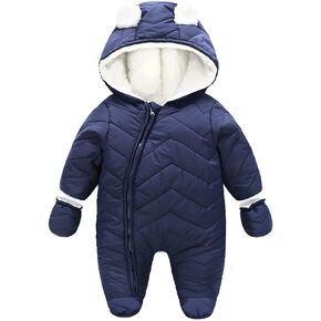 CUATINTUO Baby Boy Girl Winter Hooded Puffer Jacket Snowsuit with Gloves