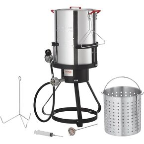Turkey Deep Fryer, 30-qt Turkey Fryer Boiler Steamer Cooker Set, Outdoor Aluminum Seafood Frying Pot, 54,000 BTU Burner Propane Gas Boiler, Includes Basket, Perforated Poultry Rack, Thermometer
