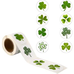 500Pcs St Patricks Day Stickers,Shamrock Stickers,Self Adhesive Lucky Irish Green Clover Stickers,Shamrock Roll Stickers Labels for Cards,Gift Bags,Craft,Envelope Box Bag,St. Patrick's Day Accessories