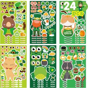 St. Patricks Day Stickers for Kids - 36 Sheets Holiday Irish Elf Stickers - Make Your Own Gnome Face Stickers for Kids, Perfect for Party Craft Favors, Activities, Envelopes Cards Bottles Decorative