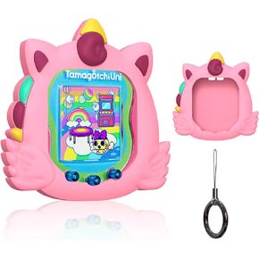 Cute Case Compatible with Tamagotchi Uni, Cute 3D Dairy Dow Pattern Silicone Protector Case for Tamagotchi Uni Virtual Pet Machine with Finger Lanyard