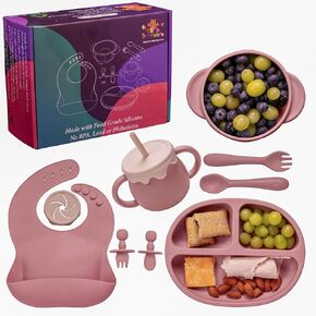 Silicone Baby Feeding Set | Baby Led Weaning Supplies | Suction Plates For Baby | Baby Plates and Bowls | Baby Feeding Essentials Kit