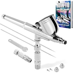 Dual-Action 7cc Gravity-Feed Airbrush 3 Tip Set (.2mm .3mm .5mm)