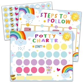 Rainbow Sunshine Potty Trainning Sticker Chart for Toddlers Boys Girls, 10 Potty Training Chart with 216 Stickers & 1 Routine Card - A10