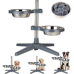 Elevated Dog Bowls, Adjustable Raised Dog Bowls with 2 Stainless Steel Dog Food Bowls and 1 Slow Feeder Dog Bowls Insert for Small Size Dogs and Cats