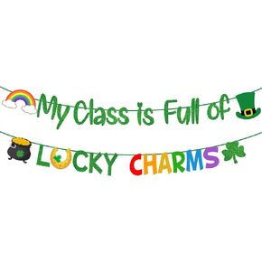 My Class is Full of Lucky Charms Shamrock Banner for St. Patrick Day Decoration Saint Patrick Green Clover Shamrock Garland for Irish Day Decor Lucky Themed Party Decorations