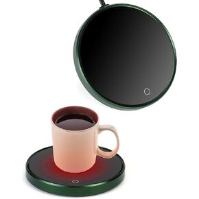 QWORK 2 Pack 50W Coffee Mug Warmer with 2 Temperature Settings and Auto Shut-Off, 4.7" Glass-Ceramic Heating Pad - Silent Operation, Multi-Color Indicator, Waterproof - for Office & Home