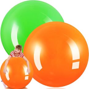 2 Pcs 30 Inch Big Bounce Ball Large Rubber Ball Giant Inflatable Ball Inflatable Kickball Outdoor Exercise Ball Jumping Hopping Ball for Outdoor Activity Game Sports Party Decor (Pink, Green)