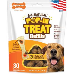 Nylabone Pop-In Dog Treat Toy Refills, All-Natural Dog Treats for Treat Dispensing Toys, Chicken Flavor (30 Count)