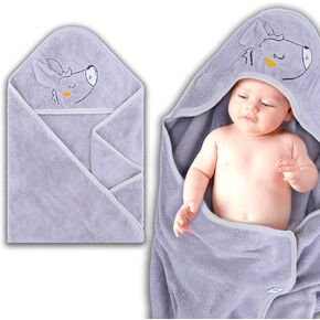DOKMA - Set 2 Fleece Hooded Baby Towels - Soft Absorbent Hooded Towels, Bath Towel for Babie, Toddler, Infant, Boy, Girl - Gray, 13,7-15,7 inches
