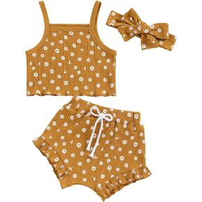 Lnzyyephy Infant Baby Girl Clothes Sleeveless Ribbed Floral Print Tank Tops Ruffle Bloomer Shorts Newborn Summer Outfits Set