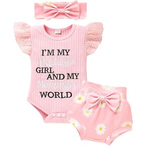 Baby Girl Clothes Infant Summer Outfits Set Ruffle Short Sleeve Top+Flower Print Shorts+Bow Hairband 3 Pcs Set