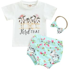 ZyHwShine Western Baby Girl Clothes Short Sleeve Cow Girl Letter Print Shirts+Shorts Headband Newborn 3Pcs Summer Outfits