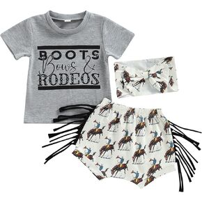 ZyHwShine Western Baby Girl Clothes Short Sleeve Cow Girl Letter Print Shirts+Shorts Headband Newborn 3Pcs Summer Outfits