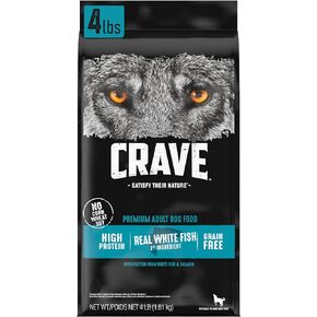 CRAVE Grain Free High Protein Adult Dry Dog Food, White Fish & Salmon, 4 lb. Bag