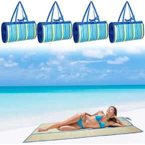 Woanger 4 Pcs Straw Beach Mat Foldable Picnic Blankets 70.8 x 35.4 Inch Portable Sand Proof Beach Blanket Large Lightweight Outdoor Play Mat for Family Gathering Camping Hiking Sunbathing Yoga Park in Kuwait