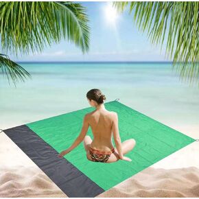 Sandfree Beach Blanket, Large Sandproof Waterproof Beach Mat, Lightweight Beach Mat with 4 Stakes and 1 Bag, Portable Sandproof Mat for Travel, Camping, Hiking(L,Turquoise Green)